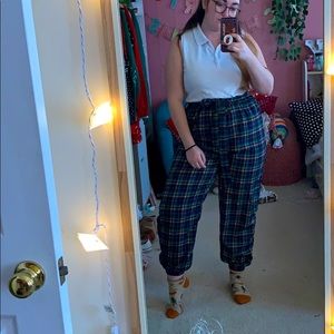 Green and Navy Blue Plaid Jogger Pants